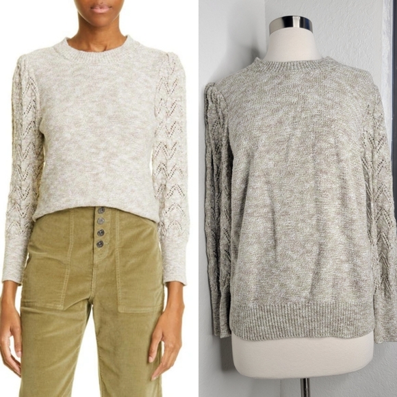 VERONICA BEARD Metto Pointelle Stitch Cotton Sweater In Army Khaki Multi L.